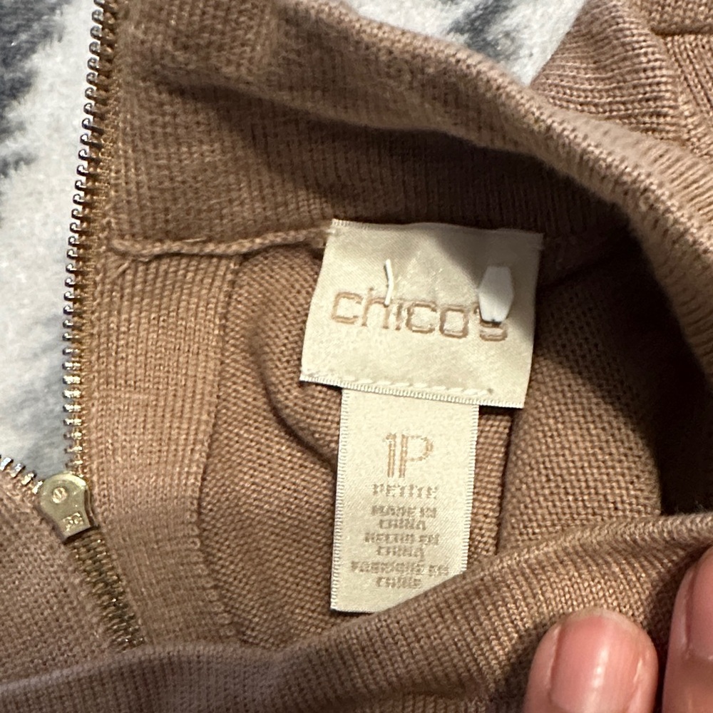 Chico's Tan Mock Neck Sweater with Beaded Cuffs - Picture 2 of 4